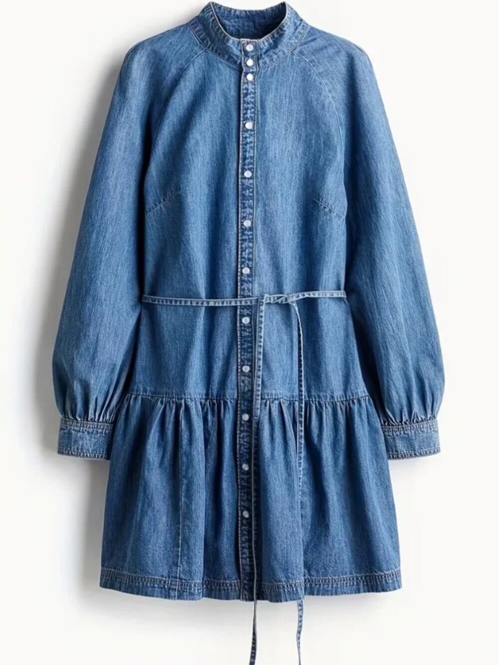 Lantern Sleeve Waist Tie Denim Dress - Picture 5 of 5